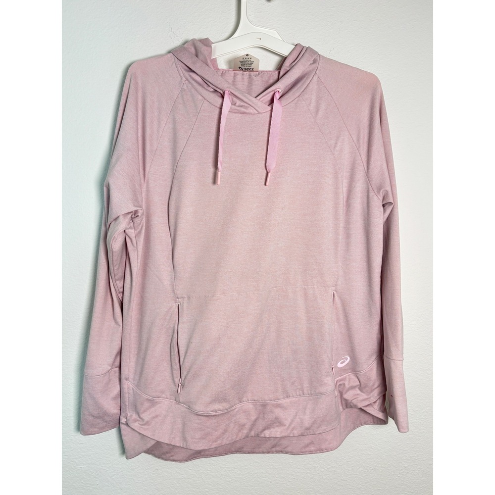 Asics‎ Womens Pink Heathered Lightweight Hoodie Zippered Pockets Thumbholes M